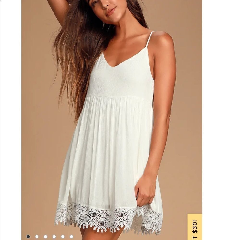 TOBI Ivory Lace-Edged Babydoll Strappy Dress